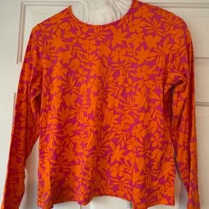 Lands' End Vibrant Orange and Pink Floral Swim Tee